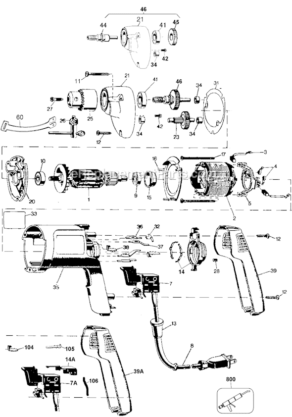 Page A Diagram and Parts List for 1179 Type 100 Black and Decker Electric Drill